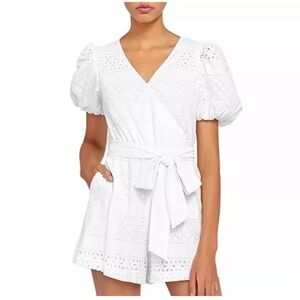 Alice + Olivia White Eyelet Wrap Romper